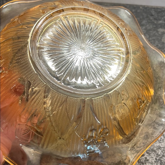 Carnival Glass by Jeannette Glass Amber Iridescent Glass Bowl Iris & Herringbone - Picture 3 of 4